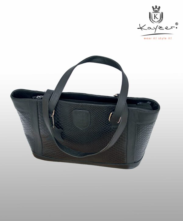 KAYZER WOMEN'S HANDBAG SHOULDER BAG Black Cowhide Leather Snake Pattern Elegant - Image 2
