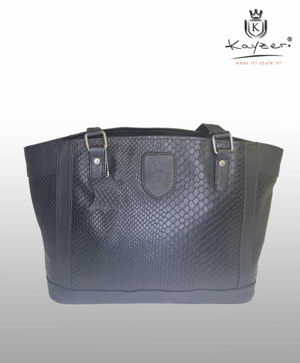 KAYZER WOMEN'S HANDBAG SHOULDER BAG Black Cowhide Leather Snake Pattern Elegant - Image 3