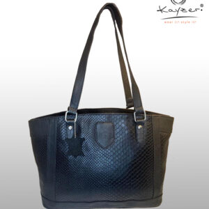 KAYZER WOMEN'S HANDBAG SHOULDER BAG Black Cowhide Leather Snake Pattern Elegant
