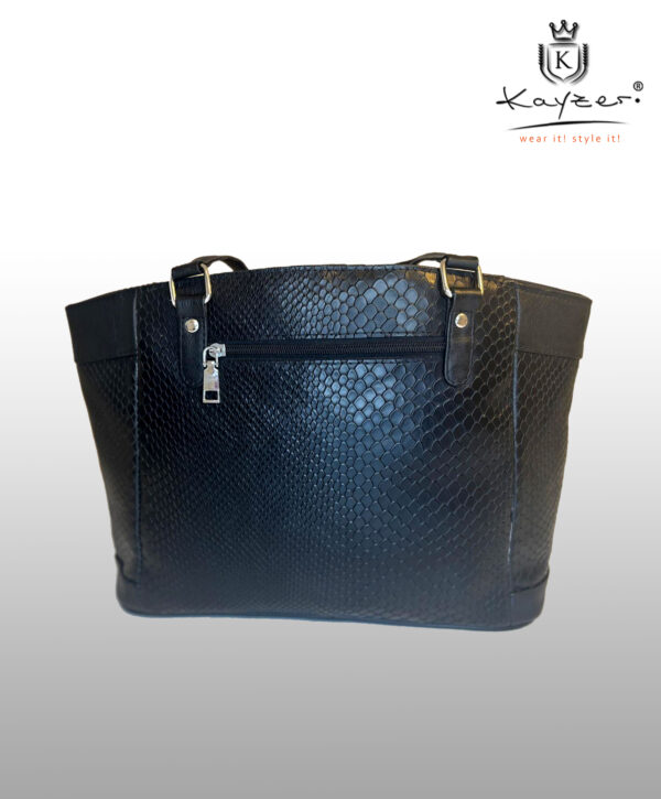 KAYZER WOMEN'S HANDBAG SHOULDER BAG Black Cowhide Leather Snake Pattern Elegant - Image 6