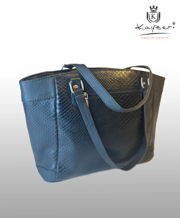 KAYZER WOMEN'S HANDBAG SHOULDER BAG Black Cowhide Leather Snake Pattern Elegant - Image 8