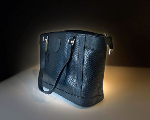 KAYZER WOMEN'S HANDBAG SHOULDER BAG Black Cowhide Leather Snake Pattern Elegant - Image 10