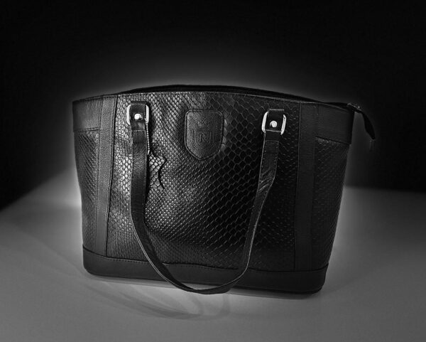 KAYZER WOMEN'S HANDBAG SHOULDER BAG Black Cowhide Leather Snake Pattern Elegant - Image 11